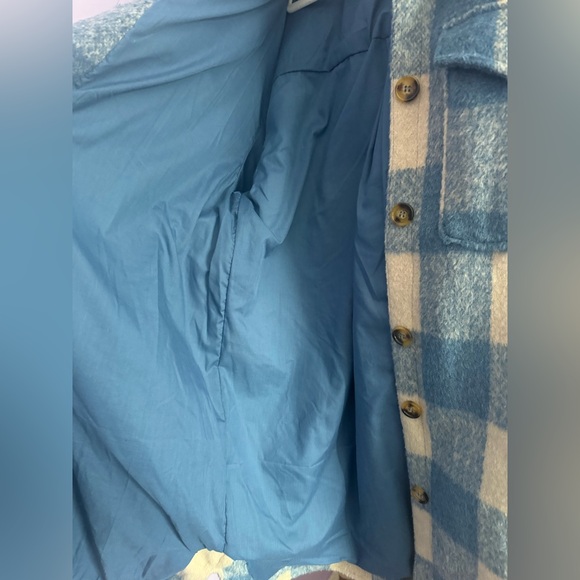 Lulus Snow Day Darling Blue And Cream Plaid Coat - Size XL - Picture 10 of 16